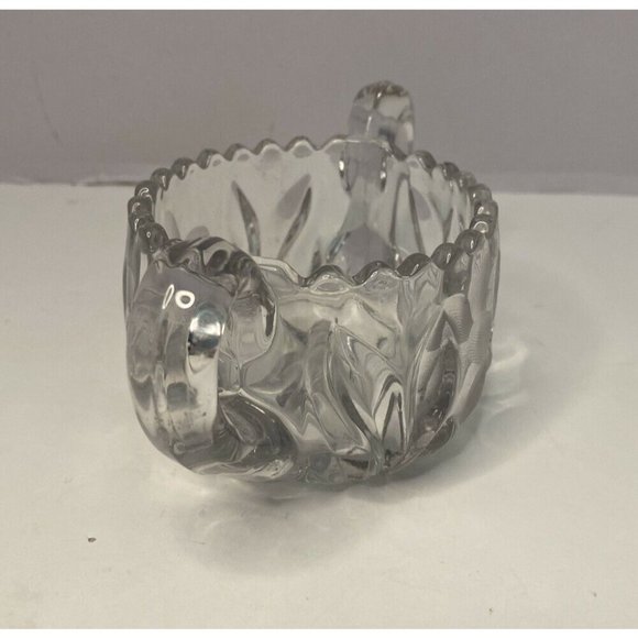 VTG EAPG Glass SUGAR BOWL Double Handle Sawtooth Star Base Floral Design - Picture 2 of 12